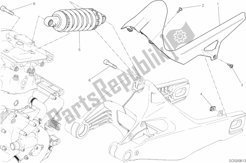 Alle onderdelen voor de Sospensione Posteriore van de Ducati Monster 821 Stealth Thailand 2019